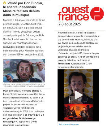 L'artiste caennais MANSIRE dans "Ouest France": auteur compositeur interprète à Caen 